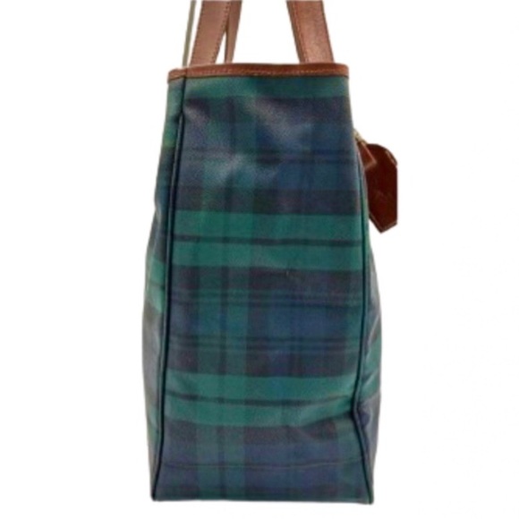 RALPH LAUREN Navy Blue Hunter Green Black Watch Plaid Oversized Camp Tote Bag - Picture 6 of 16